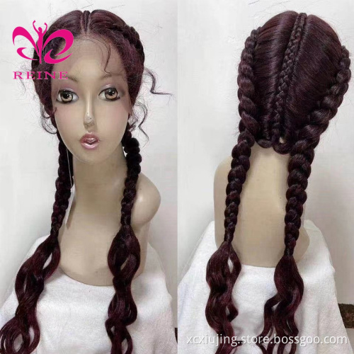 Reine Free Shipping Long Box Braided Lace Wigs Synthetic Hair Lace Front Wigs Heat Resistant Braided Wigs For Black Women